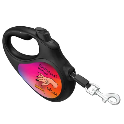 Повідець-рулетка для собак WAUDOG R-leash, малюнок "Конотопські магічні війська", L, до 50 кг, 5 м, світловідбиваюча стрічка чорний — Фото 2