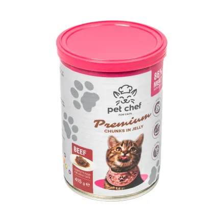 Корм вологий для дорослих котів Pet Chef, шматочки в желе з яловичиною 415 г — Фото 4