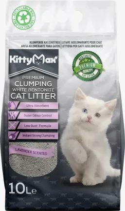 Бентонітовий наповнювач Kitty Max для котячого туалету, з ароматом лаванди, білий, 10 л