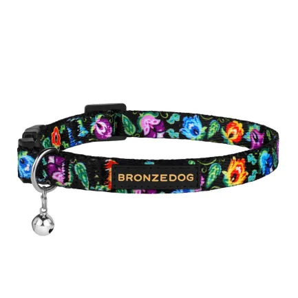 Нашийник для кішок BronzeDog Urban Folk нейлоновий з пластиковою пряжкою та дзвіночком чорний XS — Фото 1