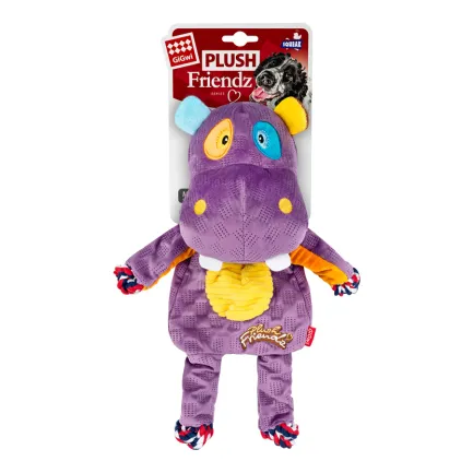 Іграшка для собак Бегемот з мотузками та пищалкою GiGwi Plush Friendz, текстиль, 34 см — Фото 1