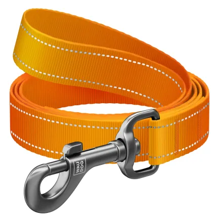 Повідець для собак нейлоновий WAUDOG Nylon Mono, світловідбивний, S, Ш 15 мм, Дов 122 см помаранчевий — Фото 1