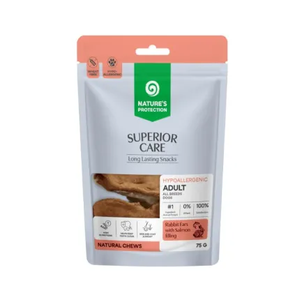 Nature's Protection Superior Care Rabbit Ears with Salmon Filling Ласощі для собак кролячі вушка з начинкою з лосося, 75 г