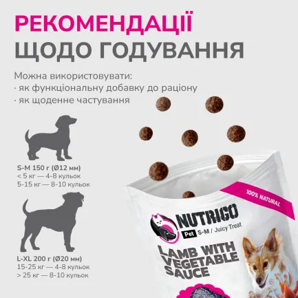 LK Baits Pet Nutrigo Treat Lamb Функціональні ласощі для собак з ягням та овочевим соусом (Ø 12 мм), 150 г — Фото 5