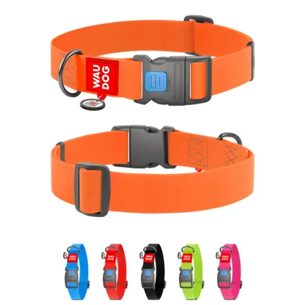 Нашийник для собак водостійкий WAUDOG Waterproof з QR паспортом, пластиковий фастекс, XXL, Ш 40 мм, Дов 46-70 см, помаранчевий