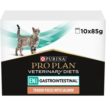 Вологий дієтичний корм PRO PLAN VETERINARY DIETS EN Gastrointestinal для кошенят та дорослих котів для зменшення розладів кишкової абсорбції та годівлі у період відновлення, одужання з лососем 10х85 г — Фото 5