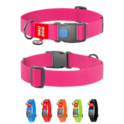 Нашийник для собак водостійкий WAUDOG Waterproof з QR паспортом, пластиковий фастекс, XXL, Ш 40 мм, Дов 46-70 см, рожевий