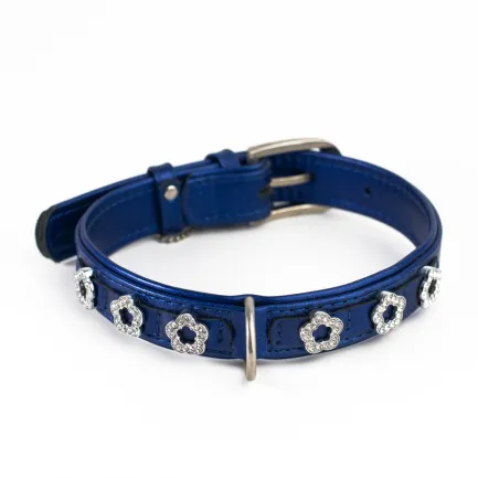 Нашийник "CoLLaR brilliance" подвійний з прикрасами "Квітка" (ширина 25мм, довжина 38-49см) синій — Фото 1