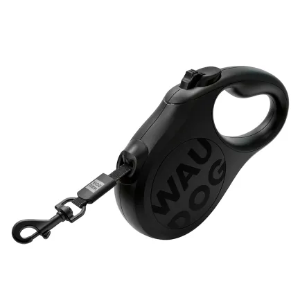 Повідець-рулетка для собак WAUDOG R-leash Monochrome Black, XS, до 12 кг, 3 м, світловідбивна стрічка, чорна