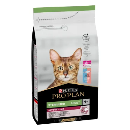Сухий корм PRO PLAN Sterilised Adult 1+ Savoury Duo для дорослих котів після стерилізації з тріскою та фореллю 1,5 кг — Фото 1