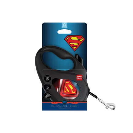 Повідець-рулетка для собак WAUDOG R-leash, малюнок "Супермен Лого", S, до 15 кг, 5 м, світловідбиваюча стрічка — Фото 1