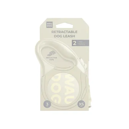 Повідець-рулетка для собак WAUDOG R-leash Monochrome White, XS, до 12 кг, 3 м, світловідбивна стрічка, біла — Фото 2