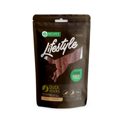 Ласощі для собак, сушена качка, смужки, Nature's Protection Lifestyle Snack For Dogs Duck Sticks 75г