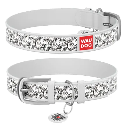 Нашийник WAUDOG Design з малюнком "Вірність", преміум шкіра, металева пряжка (ширина 15 мм, довжина 27-36 см) білий
