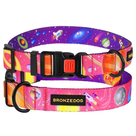 Нашийник для собак BronzeDog Urban Cosmos нейлоновий з пластиковою пряжкою Рожевий L