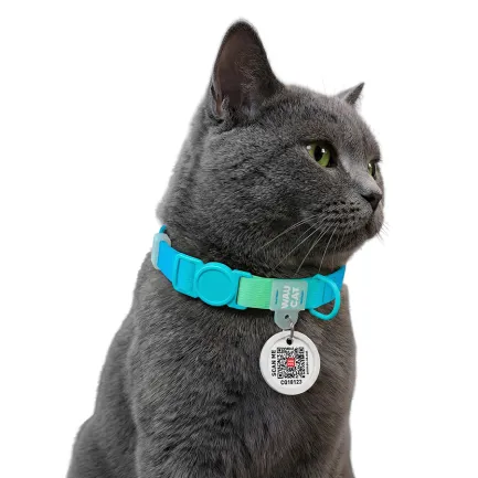 Нашийник для котів нейлоновий WAUCAT Nylon Recycled з QR адресником, градієнт, безпечна пряжка, XS, Ш 10 мм, Дов 20-30 см, блакитний — Фото 3