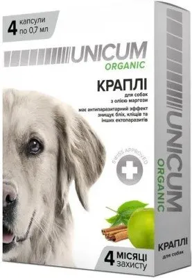 Краплі на натуральній основі Unicum Organic для відлякування бліх та кліщів для собак 4 шт