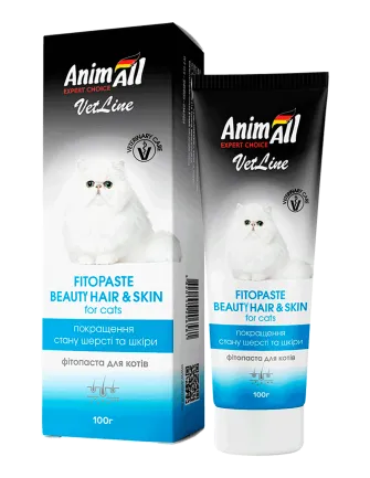 Фітопаста AnimAll VetLine Beauty Hair&amp;Skin для поліпшення якості шерсті у котів, 100 г
