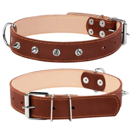 Нашийник "CoLLaR" подвійний з шипами (ширина 35мм, довжина 48-63см) коричневий