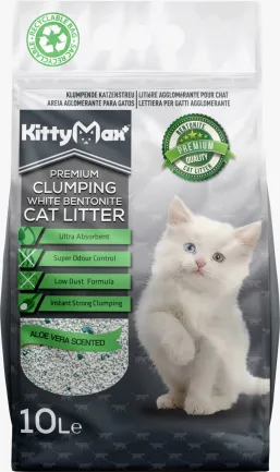 Бентонітовий наповнювач Kitty Max для котячого туалету, з ароматом алое вера, білий, 10 л