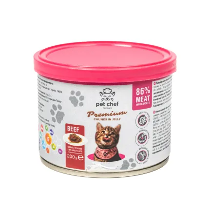 Корм вологий для дорослих котів Pet Chef, шматочки в желе з яловичиною 200 г — Фото 2