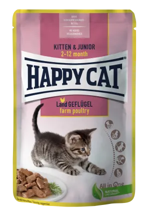 Вологий корм Happy Cat Kitten &amp; Junior LandGeflügel у вигляді шматочків в cоусі для кошенят з птицею