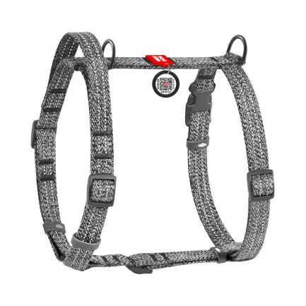 Шлея для собак з ручкою з відновленої бавовни анатомічна Н-подібна WAUDOG Re-cotton з QR-паспортом, світловідбивна, пластиковий фастекс, розмір L, Ш 25 мм, A 60-85 см, B 60-100 см, сірий — Фото 1
