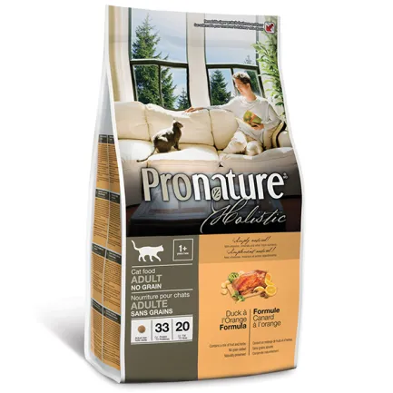 Pronature Holistic Cat Duck&amp;Orange ПРОНАТЮР ХОЛІСТИК КАЧКА З АПЕЛЬСИНАМИ сухий беззерновий холістик корм для котів 2,72 кг