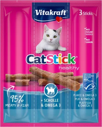 М'ясні палички Vitakraft для котів, камбала та Омега-3, 3 шт