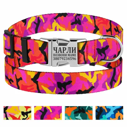 Нашийник для Собак BronzeDog Urban Camo Нейлоновий з Металевою Пряжкою Рожевий S — Фото 3