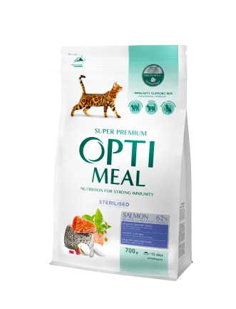 OPTIMEAL™. Сухий корм для стерилізованих кішок та кастрованих котів - лосось, 0,7 кг