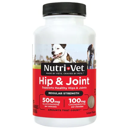 Nutri-Vet Hip&amp;Joint Regular НУТРІ-ВЕТ ЗВ’ЯЗКИ ТА СУГЛОБИ РЕГУЛЯР, 1 рівень, хондроїтин і глюкозамін для собак з МСМ, жувальні таблетки 75 табл.