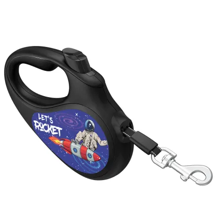 Повідець-рулетка для собак WAUDOG R-leash, малюнок "Ракета", світловідбиваюча стрічка, L, до 50 кг, 5 м чорний — Фото 4