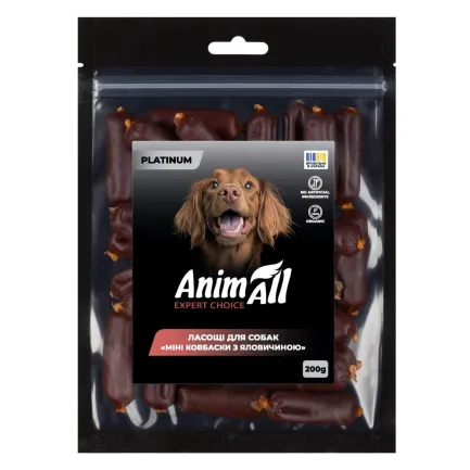 Ласощі для собак AnimAll Platinum Міні ковбаски з яловичиною 200 г