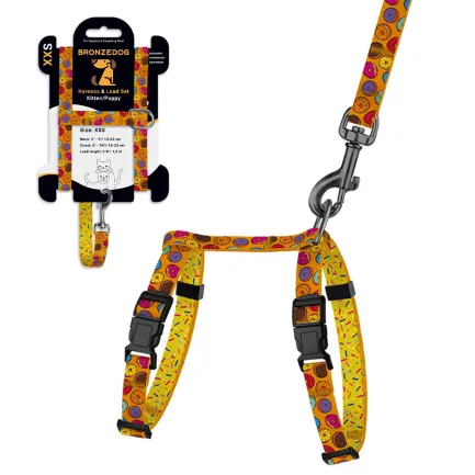Шлея з Повідцем для Котів та Дрібних Собак BronzeDog Urban Fruits Пончики 2XS