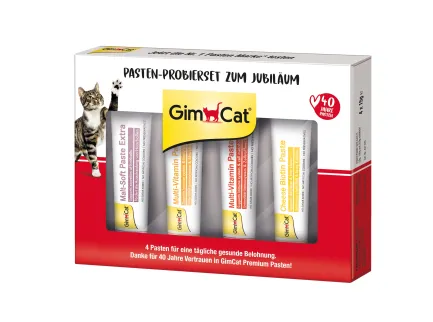 Бокс ювілейний з пастами GimCat PASTEN-PROBIERSET ZUM JUBILAUM для котів 60 г (4 шт х 15 г) — Фото 2