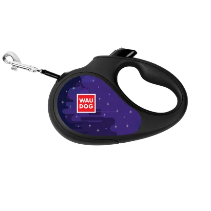 Повідець-рулетка для собак WAUDOG R-leash, малюнок "Більше космосу", світловідбиваюча стрічка, XS, до 12 кг, 3 м чорний — Фото 2