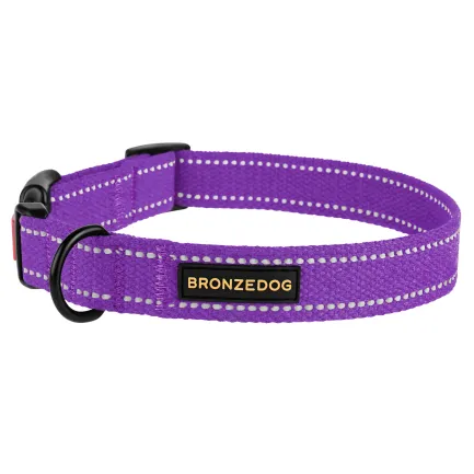 Нашийник для собак Bronzedog Сotton рефлекторний х/б брезент фіолетовий L — Фото 2