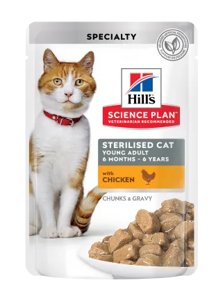 Hill's Science Plan Young Adult Sterilised Вологий корм для стерилізованих молодих дорослих котів, з куркою, пауч, 85г