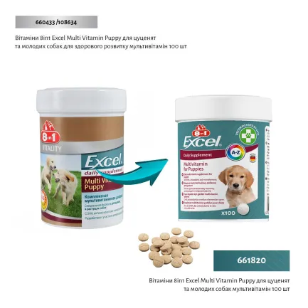 Вітаміни 8in1 Excel Multi Vitamin Puppy для цуценят та молодих собак, мультивітамін, 100 шт — Фото 1