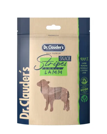 Заохочувальні тренувальні ласощі Dr.Clauder's Stripes Snack Lamb Small, 80 г, Органічні стріпси з ягнятини для собак та котів