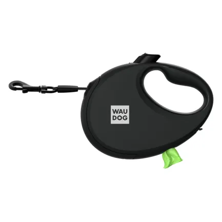 Повідець-рулетка для собак WAUDOG R-leash з контейнером для пакетів, світловідбивна стрічка, М, до 20 кг, 5 м, чорний — Фото 3
