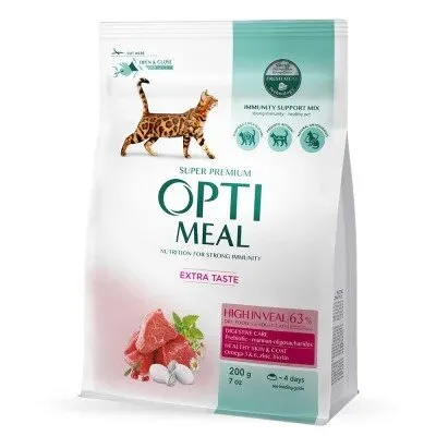 OPTIMEAL™. Сухий корм для дорослих котів з високим вмістом телятини, 0,2 кг
