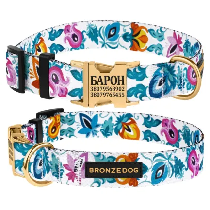Нашийник для собак Bronzedog Urban Folk нейлоновий з металевою пряжкою золотистого кольору білий L — Фото 2