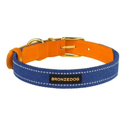 Нашийник для Собак Bronzedog Сotton Рефлекторний х/б+шкіра з Ремінною Пряжкою Синій L — Фото 1