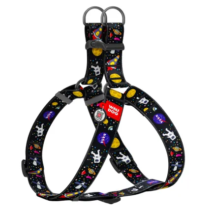 Шлея для собак WAUDOG Nylon з QR паспортом, малюнок "NASA", пластиковий фастекс, XL, Ш 35 мм, А=В 70-100 см
