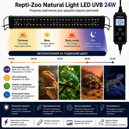 Світильник LED UVB Repti-Zoo Natural Light LED UVB 24W 83-94 см для тераріуму з контролером — Фото 2