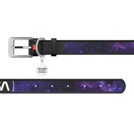Нашийник для собак шкіряний WAUDOG Design з QR паспортом, малюнок "NASA21", S, Ш 20 мм, Д 29-38 см, чорний — Фото 2