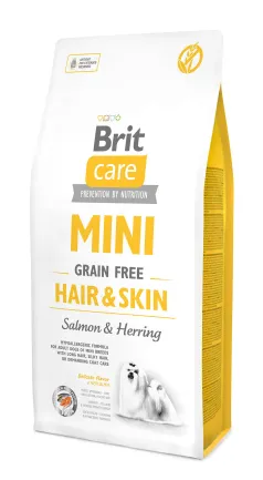 Сухий корм Brit Care GF Mini Hair &amp; Skin для собак мініатюрних порід, для шкіри та шерсті, з лососем та оселедцем, 7 кг