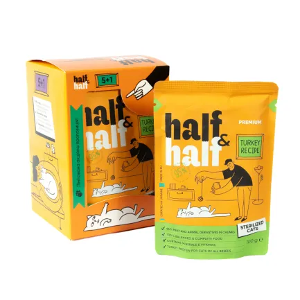 Набір вологих кормів Half&amp;Half "5+1" для стерилізованих котів, шматочки з індичкою в желе, паучі, 6 шт*100 г
